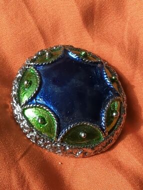 Blue and Green Decorative Round Brooch - Women Accessories